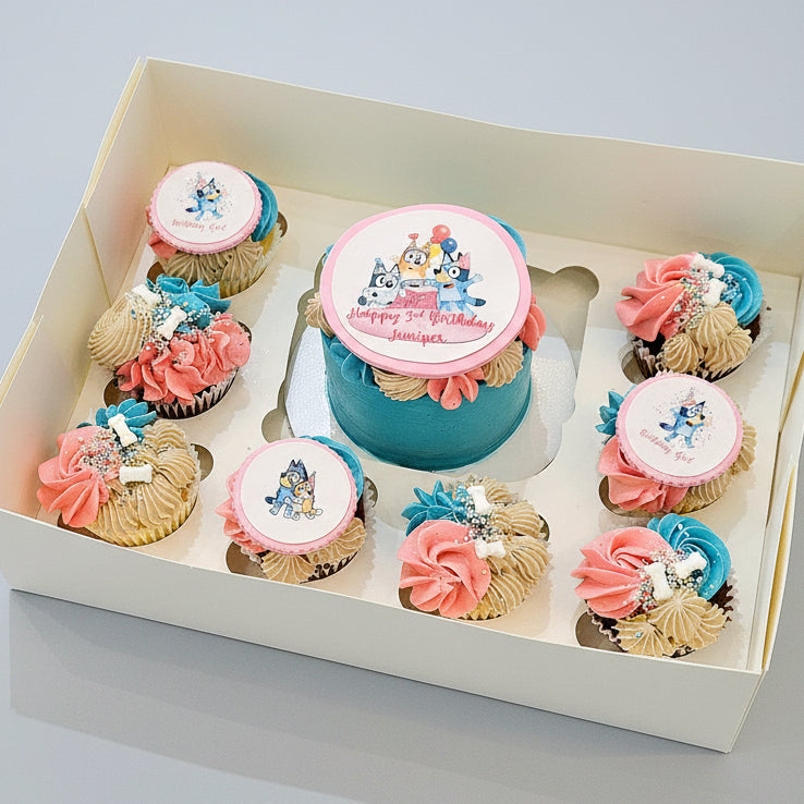 Bento Box by Perth Cake and Cookie Co, cakette and matching cupcakes