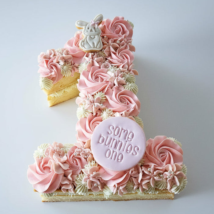 Pink Bunny Number Cake, Number 1 - Some Bunnies One. Created by Perth Cake and Cookie Co