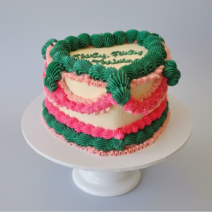 Thirty, Flirty and Thriving Vintage Cakette. White buttercream with candy, blush and emerald detailing. Created by Perth Cake and Cookie Co.